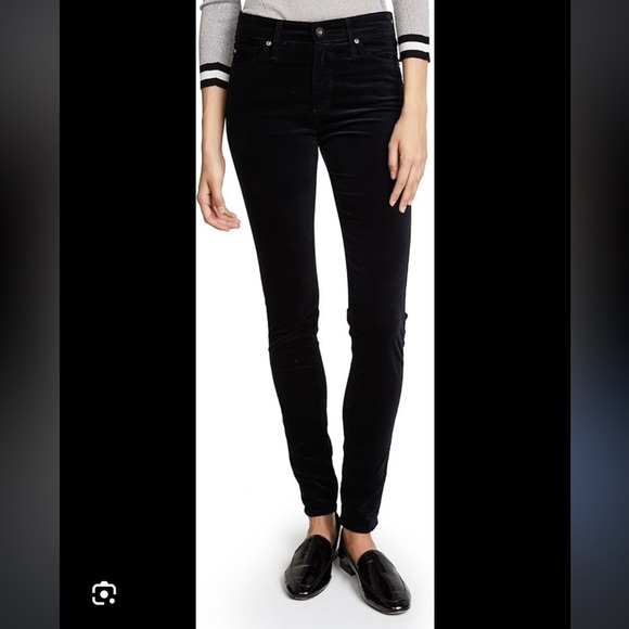 Ag Adriano Goldschmied Farrah High Rise Skinny Black Velour Pants - Picture 1 of 5